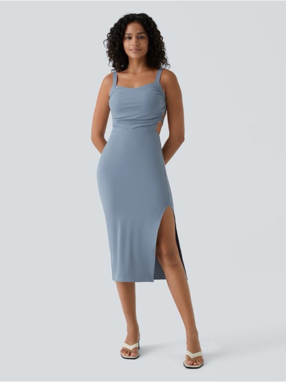 Halara Ruched Lace Up Bodycon Midi Casual Dress M Medium NWT - Picture 2 of 16